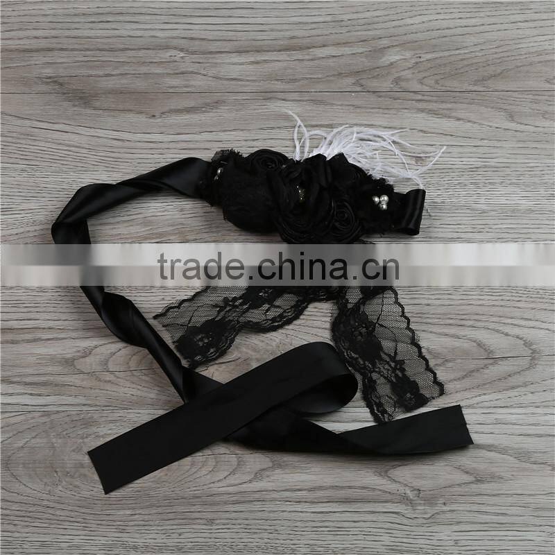 the latest baby girls hair headband with bowknot headband boutique black satin baby girls elastic headband