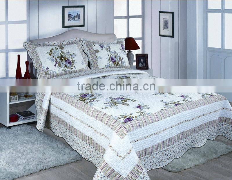 2015 high quality fake patchwork microfiber quilt set bedding set