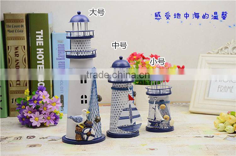 2015 new design mediterranean style lighthouse metal candle holder
