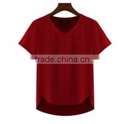 (Trade Assurance)wholesale 220g 95%cotton 5%spandex short sleeve v neck plain dyed women fitness t shirt
