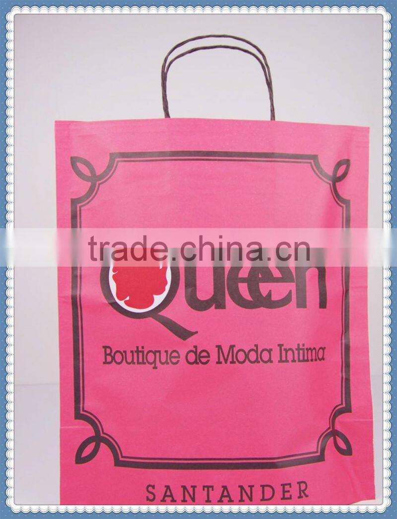 Cheap price low cost kraft paper bag flexo red printed with twisted patch handle