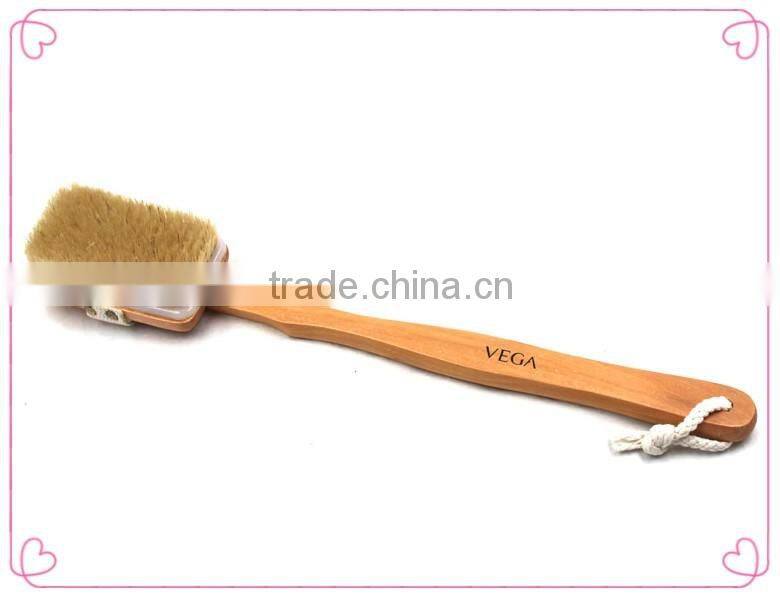 Double side wooden bath body brush with natural loofah and bristle