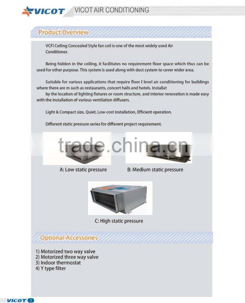 Low Static Concealed fan coil unit