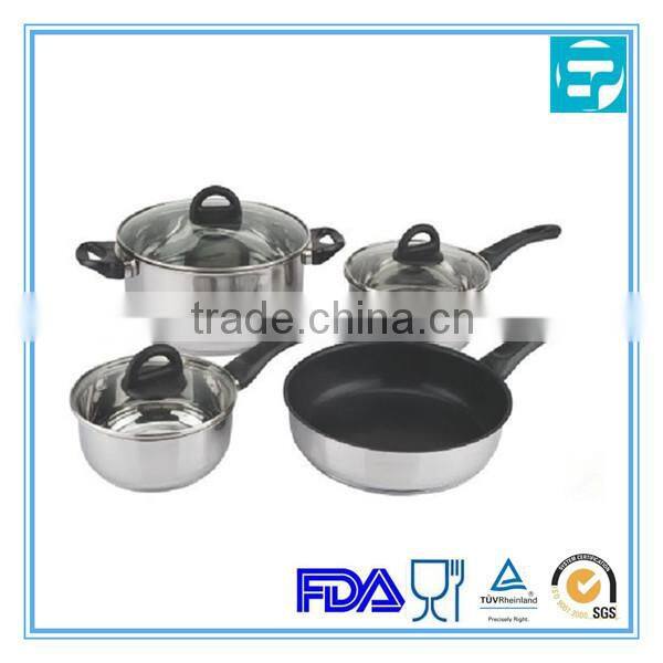 2014 new 7pcs stainless steel household cookware sets with tempered glass lid