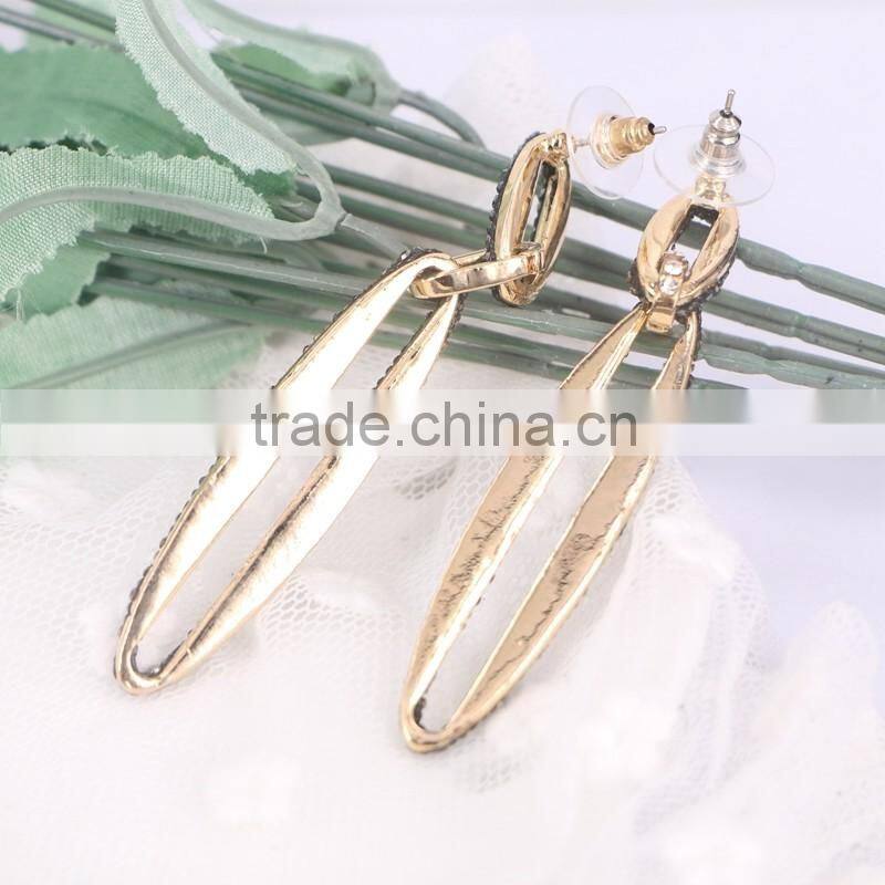 Hollow Oval Gemstone Stud Earring, rhinestone paved golden earring designs for women