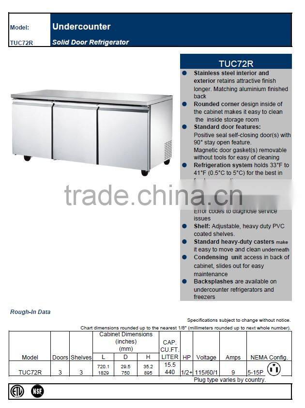 Undercounter refrigerator, commercial kitchen supply_TUC72R