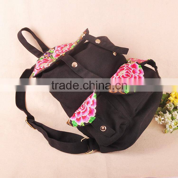 China ethnic embroidery woman canvas hiking backpack