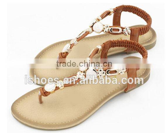 China wholesale flat ladi sandals with bead decoration