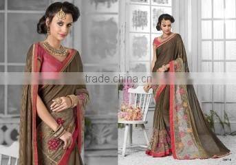 Inviting Red Georgettes Designer Saree/famous indian saree designers
