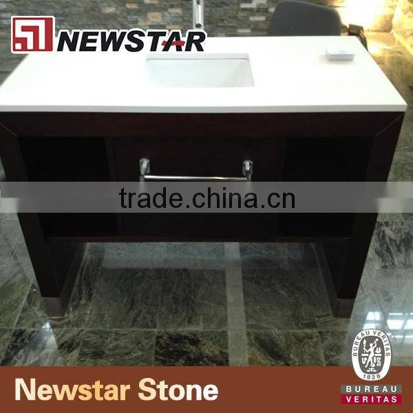 Corner vanity cabinet with pure white quartz tops