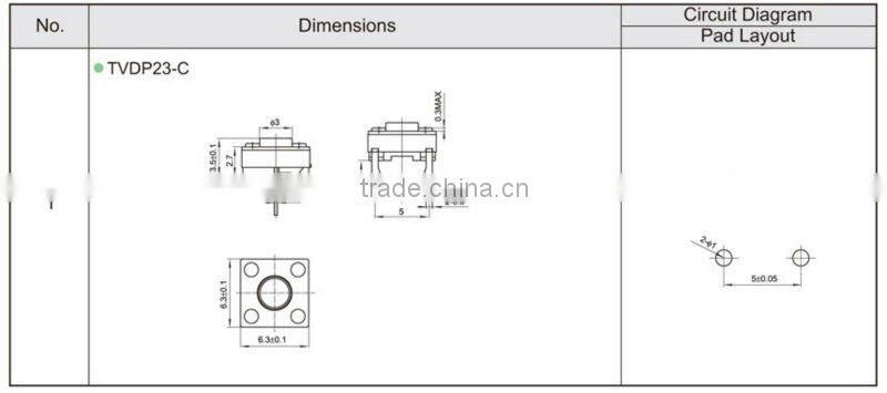 FTVDP23 6X6mm tact touch switch led reading light