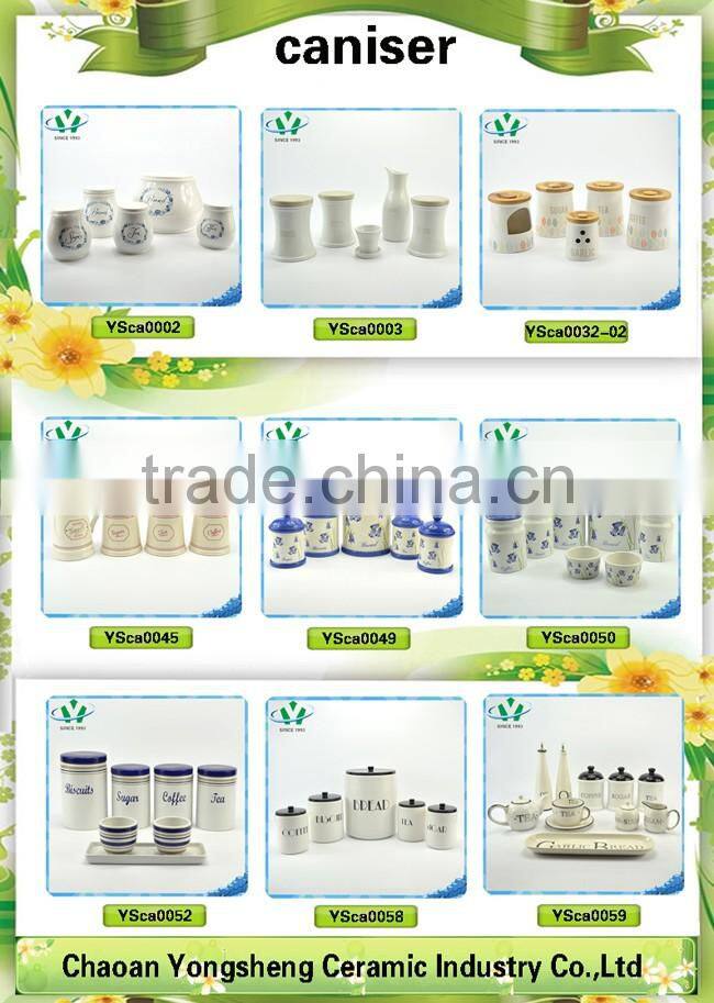 Glazed ceramic tea sugar coffee canisters with wooden lid