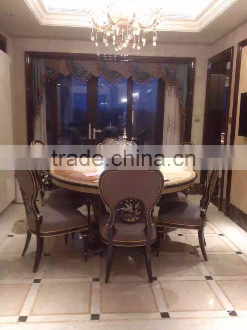 Neoclassic solie wood dining room furniture marble top lazy susan dining table