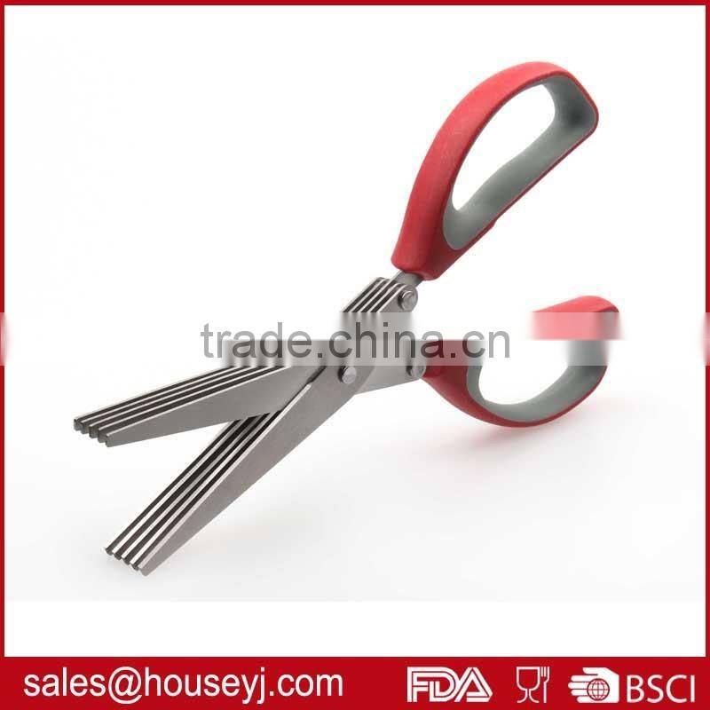 5 layer blades kitchen herb scissors with soft grip handle stainless steel kitchen scissors