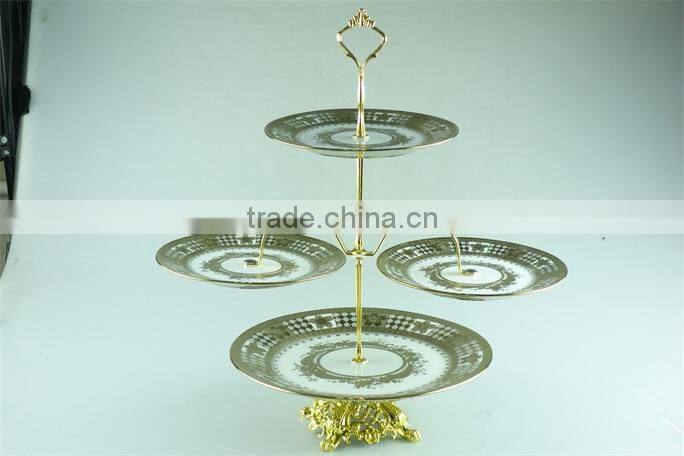 Cake stand ceramic/4 plates Mid-east style golden electroplated cake stand