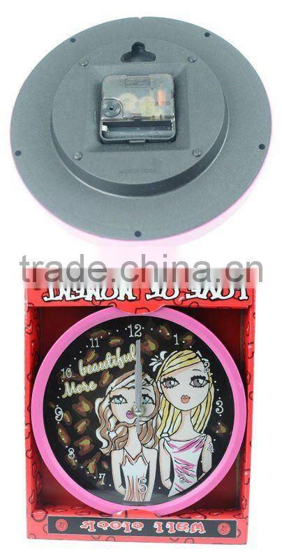 Creative small round bedroom wall clock-young girl