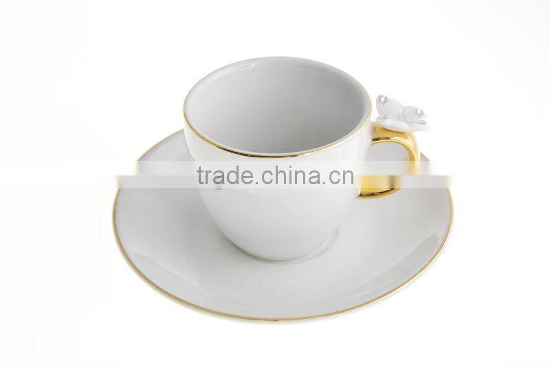 High Quality Porcelain Butterfly Medium Size Tea Mug 2 Sets With Gold Color Handle with Crystals from SWAROVSKI