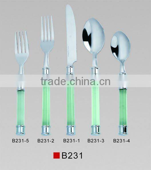stainless steel colored plastic handle cutlery set, tableware set
