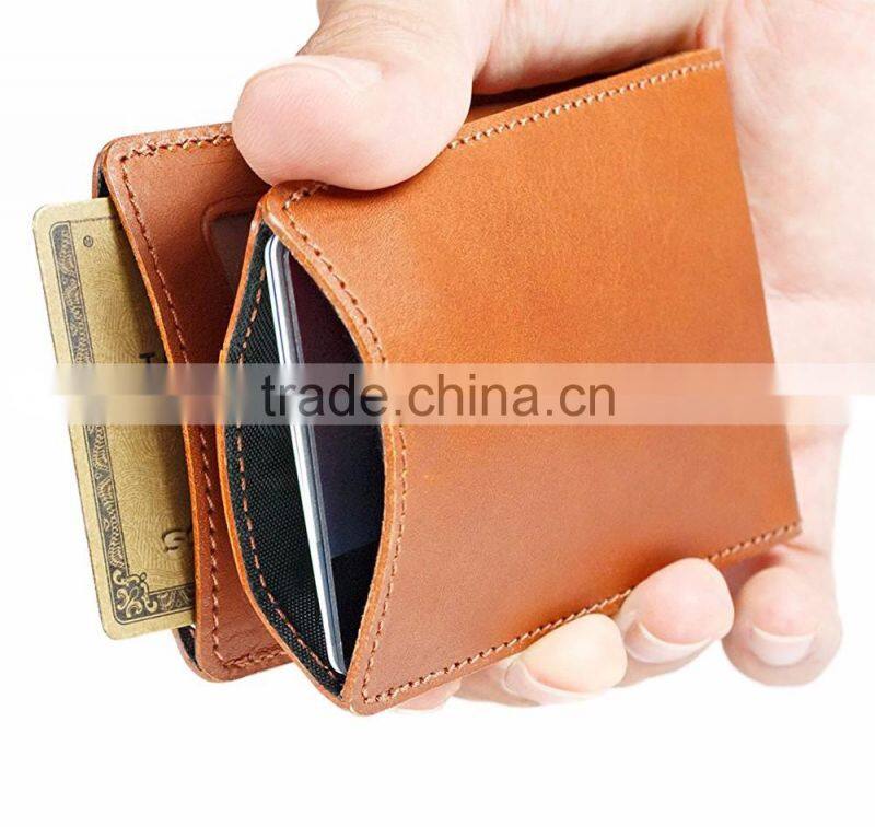 RFID Front Pocket Wallet Minimalist Wallet Slim Genuine Leather Card Holder