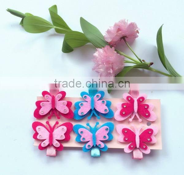 Factory price spring butterfly no slip fabric bobby pin wool felt chinese hairpin for children girls womens hair accessories