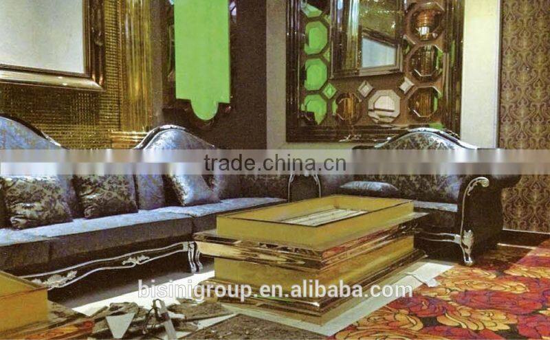 Newest Antique Silver Foil Sectional Ktv Fabric Sofa Set