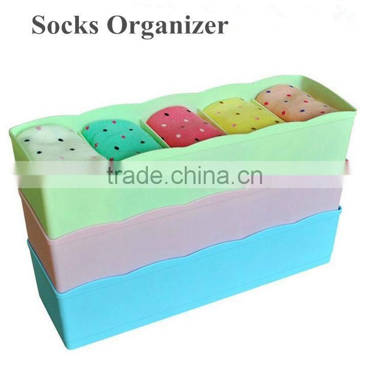5 Grids Colored Fancy Plastic Dividers Socks Storage Bin Box Organizer