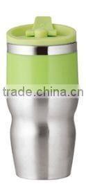 450ml stainless steel inner plastic outer steel vacuum cup/auto mug/Travel mugs with TPR handle