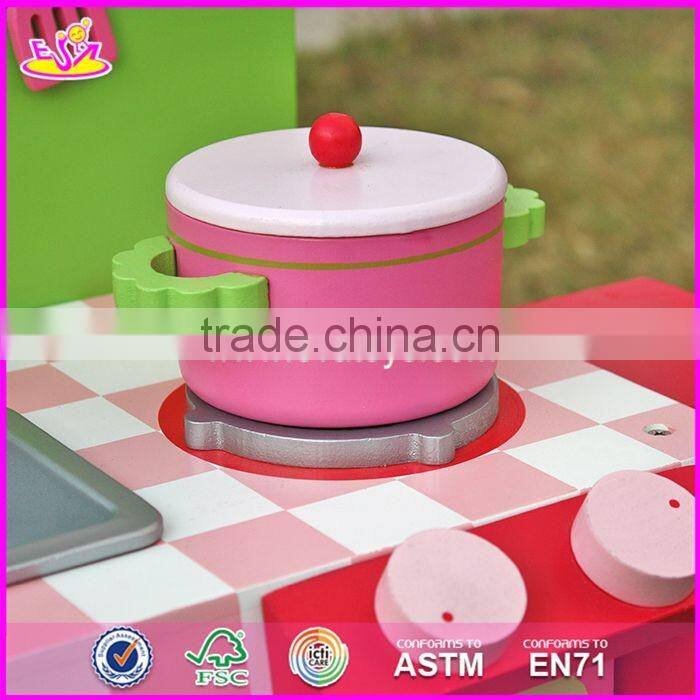 2017 new design mini pink wooden girls play kitchen W10C269