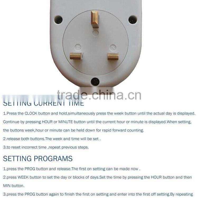 220-240V AC 50Hz 10A UK Plug Programable Timer Digital Switch 24h 7 Day week Digital LCD Timer display CE electronic socket