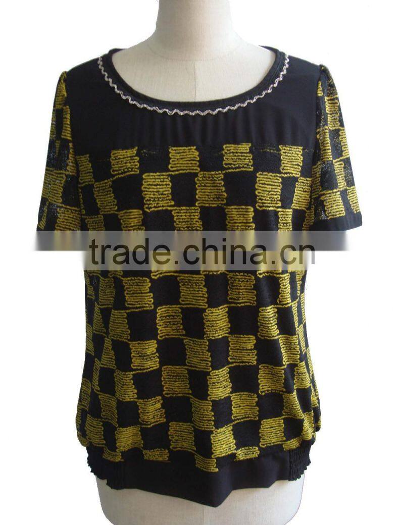 Red Plaid Check Print Lycra Blouse