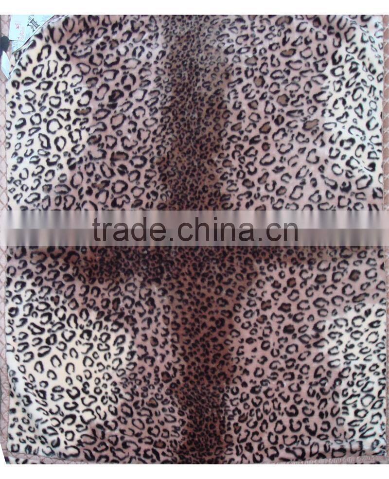 100%polyester super soft leopard design stamped plush raschel blanket