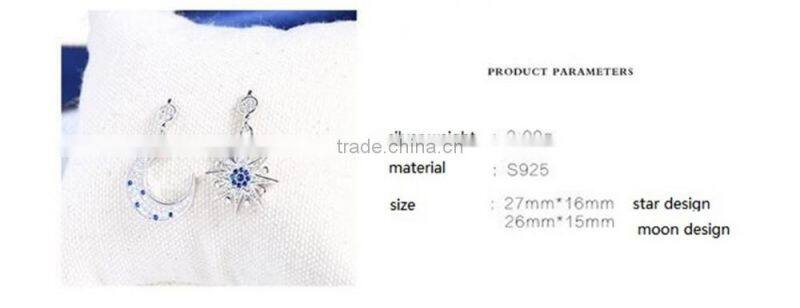 star and moon shape girl 925 silver earring, CZ zircon earring jewelry, earring silver 925