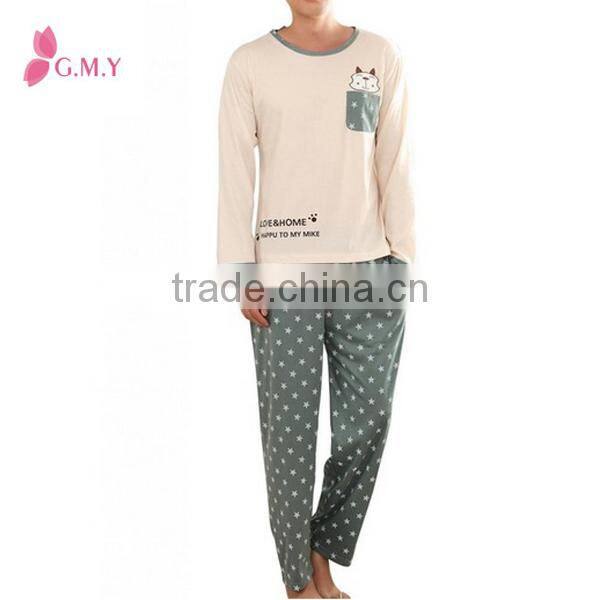 Couple Lover Stars Printed Flannel Long Sleeve Pajamas Set Nightwear
