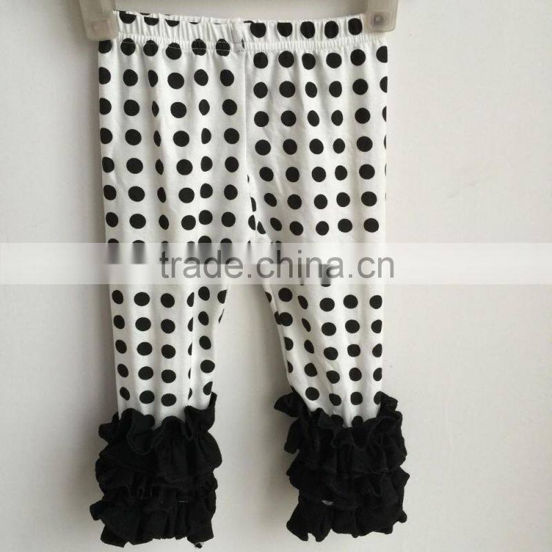 2016 hot sale baby girl dots icing pants with black triple ruffles leggings baby icing pants