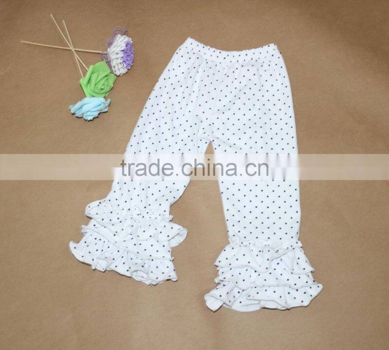 Kids hot selling clothing black polka dots pant with ruffle bottom casual girls ruffled pants shorts