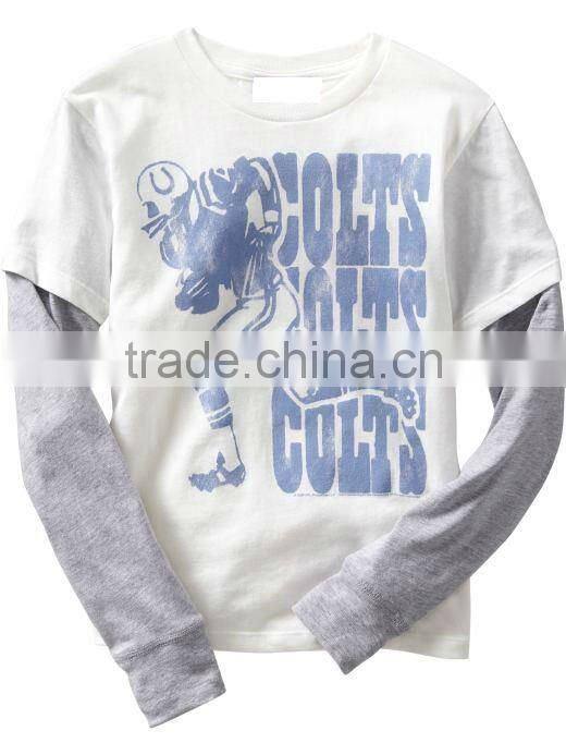 BOYS PRINTED LONG SLEEVE T.SHIRT WITH CONTRAST SLEEVES