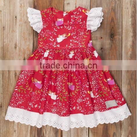 Wholesale Kids Christmas Chevron Clothing Girls Christmas Eyelet Lace Red Dress