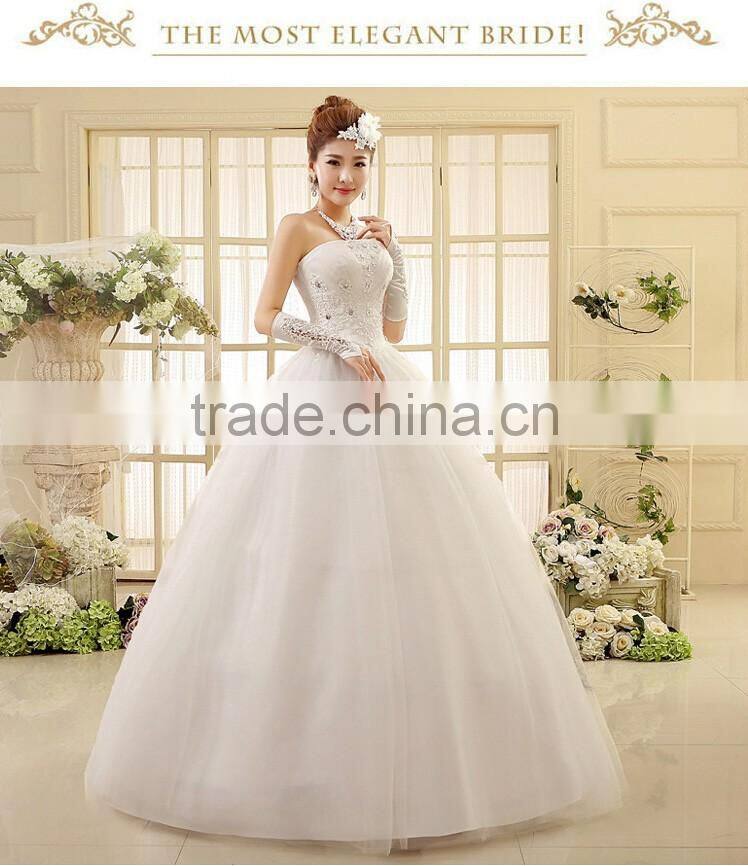 High quality strapless pleats muslim wedding dress