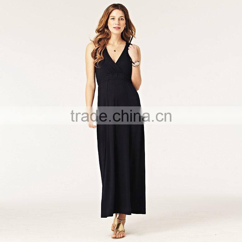 Ladies V-neck Ruched Jersey Maxi Dress TH109