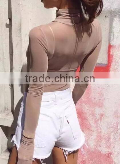 Runwaylover 112 New Style 2017 Ladies Sexy Turtleneck Transparent Blouse