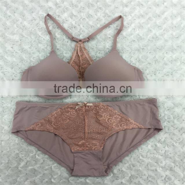 Sexy women front closure lace back bra panty set sexy