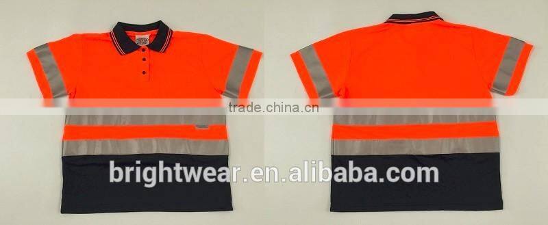 Hot sale mens fluorescent hi vis protective reflective custom 3M tape safety polo shirt