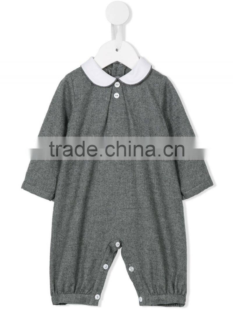 Grey Flannel Collared Winter Baby Romper for Little Cute Baby with Button Fastening and Button Cuffs