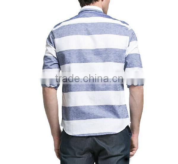latest design one pocket oxford blue and white stripe men' s shirts