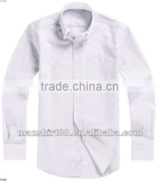 Exclusive style Yarn dyed Blue Stripes 100% Natural Cotton men's dress shirt with Double Collar&Cuff