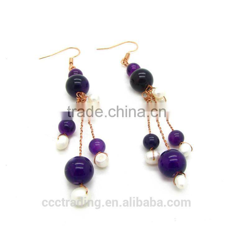 Fashion Purple color copper chain Agate Earrings CA137