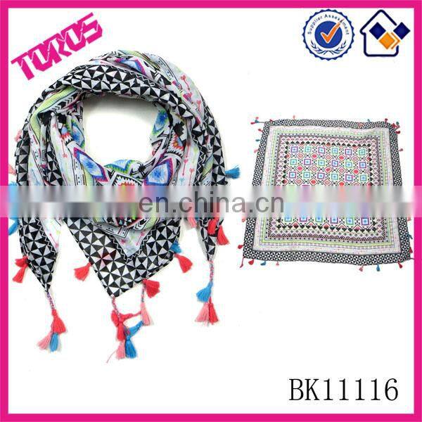 NEW ARRIVAL PRINTED LADY BANDANA WITH TASSELS SQUARE SCARF
