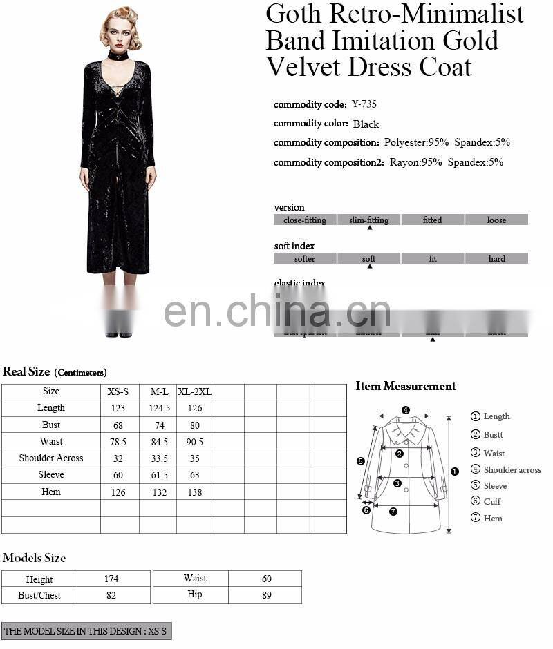 Gothic Punk Rave black longsleeve velvet dress-jacket Y-735