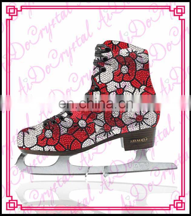 Aidocrystal 2016 hot sale flower pattern crystal whole cold resistant ice skates shoes lady figure skating