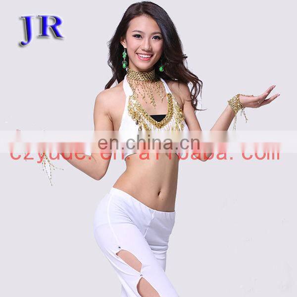 Sexy ice silk belly dance sequins beaded tassel tops with chest pad S-3002#